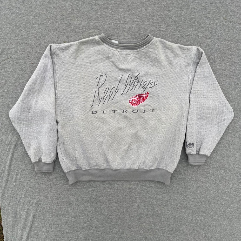 Lee Sport Detroit Red Wings Sweatshirt Mens Medium Grey Embroidered NHL Pullover